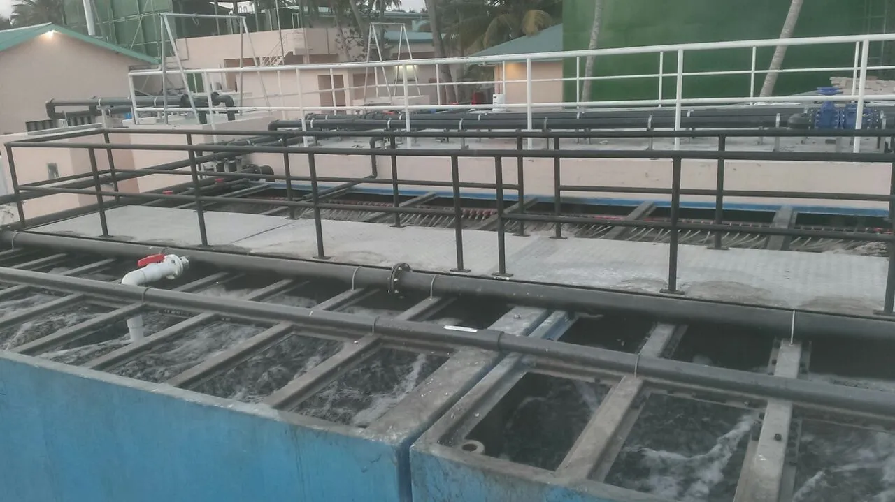 Aeration tanks of a sewage treatment plant in operation