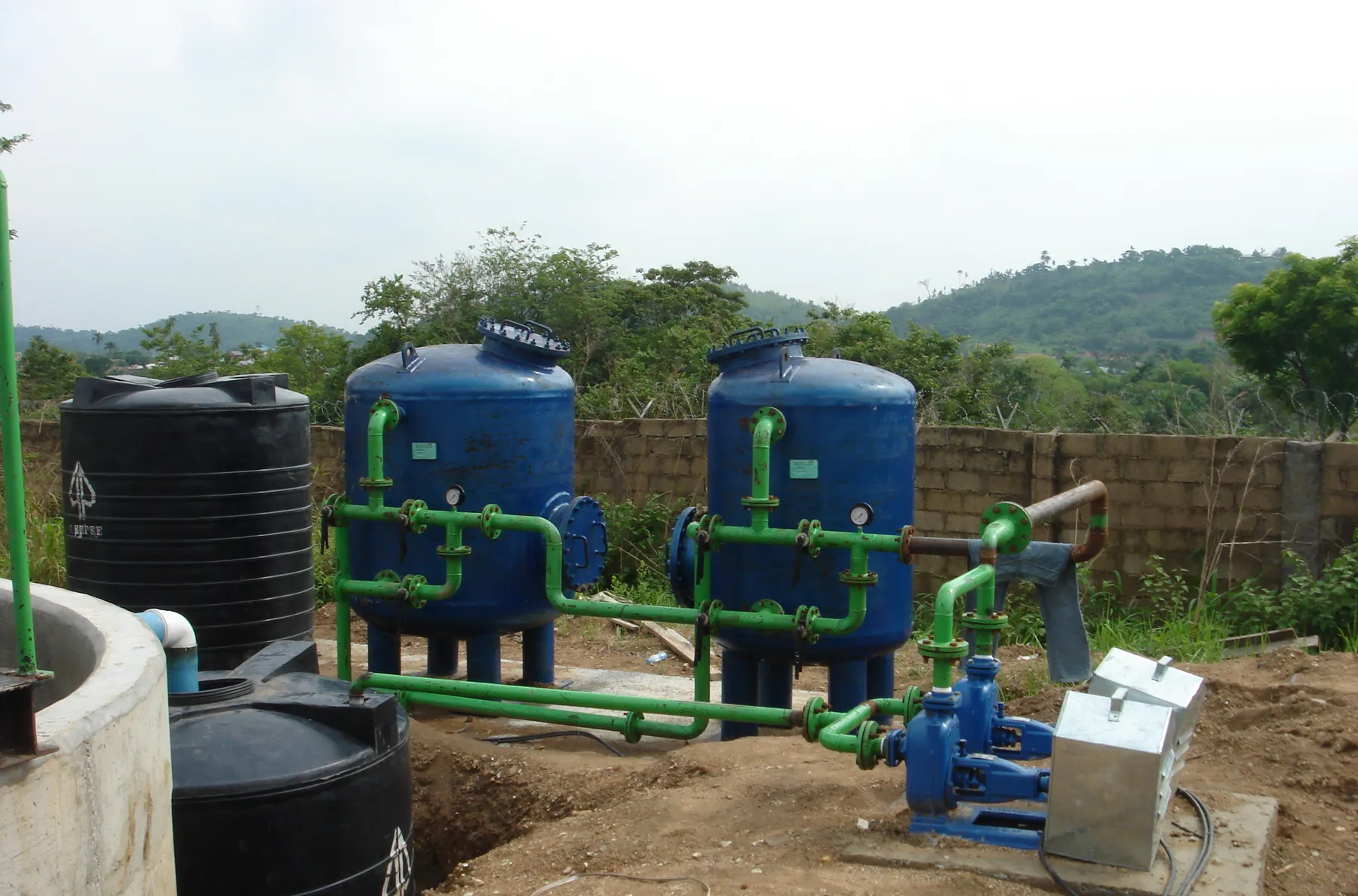 Pressure filters and storage tank of a water treatment plant