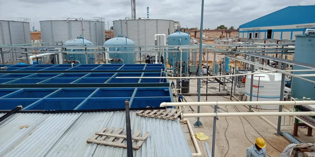Industrial wastewater treatment and recycling plant with its tanks and filters